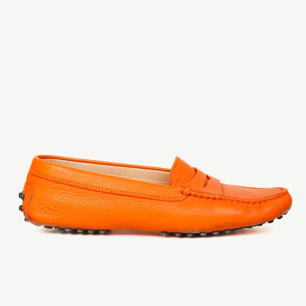 Tod’s Gommino Orange Pebbled Leather Driving Shoes